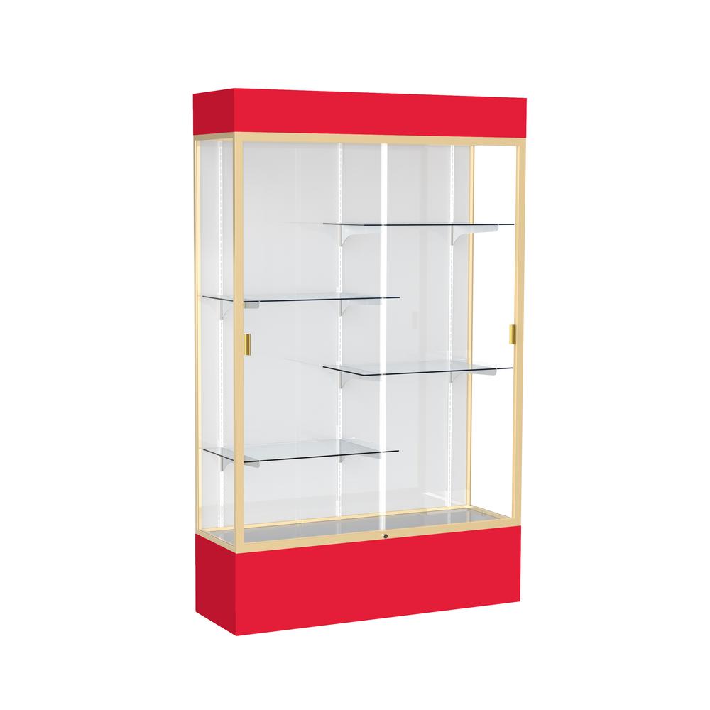 Spirit  48"W x 80"H x 16"D  Lighted Floor Case, White Back, Champagne Finish, Red Base and Top
