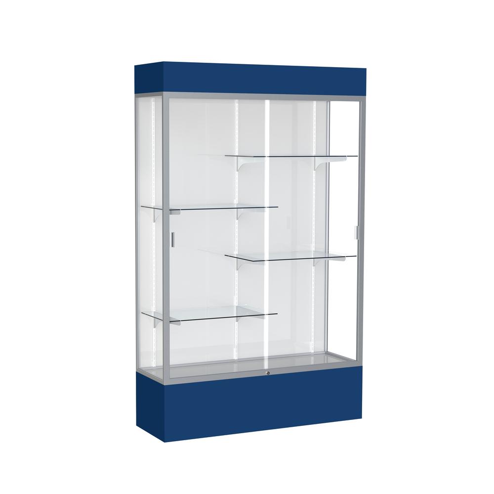 Spirit  48"W x 80"H x 16"D  Lighted Floor Case, White Back, Satin Finish, Navy Base and Top