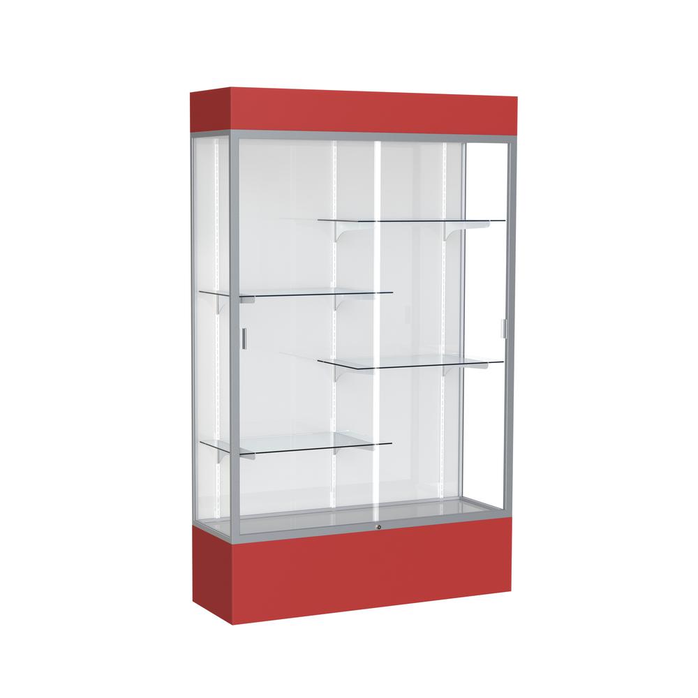 Spirit  48"W x 80"H x 16"D  Lighted Floor Case, White Back, Satin Finish, Red Base and Top