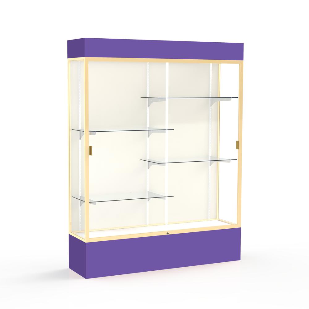 Spirit  60"W x 80"H x 16"D  Lighted Floor Case, Plaque Back, Champagne Finish, Purple Base and Top