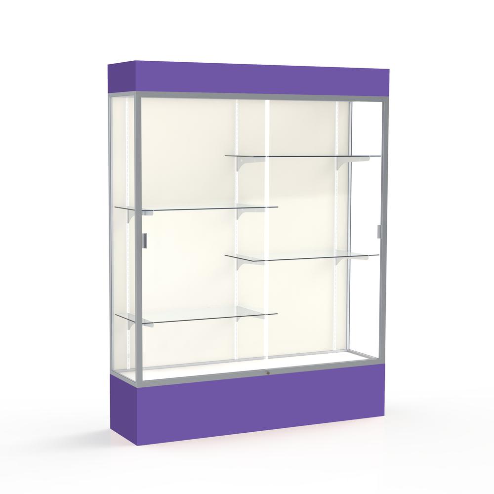 Spirit  60"W x 80"H x 16"D  Lighted Floor Case, Plaque Back, Satin Finish, Purple Base and Top