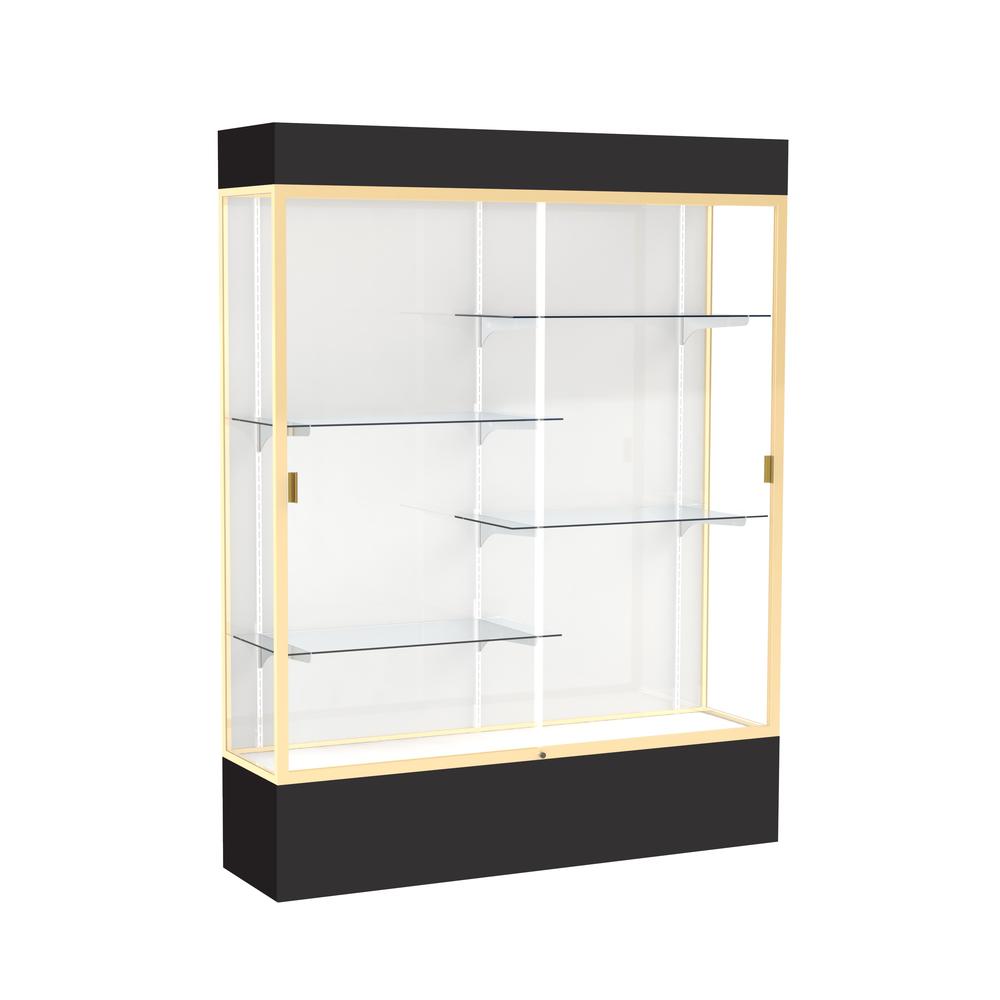 Spirit  60"W x 80"H x 16"D  Lighted Floor Case, White Back, Champagne Finish, Black Base and Top