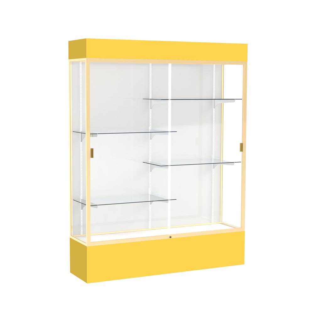 Spirit  60"W x 80"H x 16"D  Lighted Floor Case, White Back, Champagne Finish, Goldenrod Base and Top