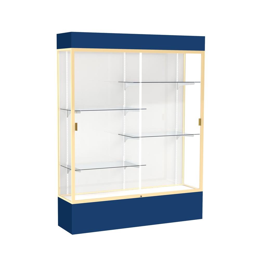 Spirit  60"W x 80"H x 16"D  Lighted Floor Case, White Back, Champagne Finish, Navy Base and Top