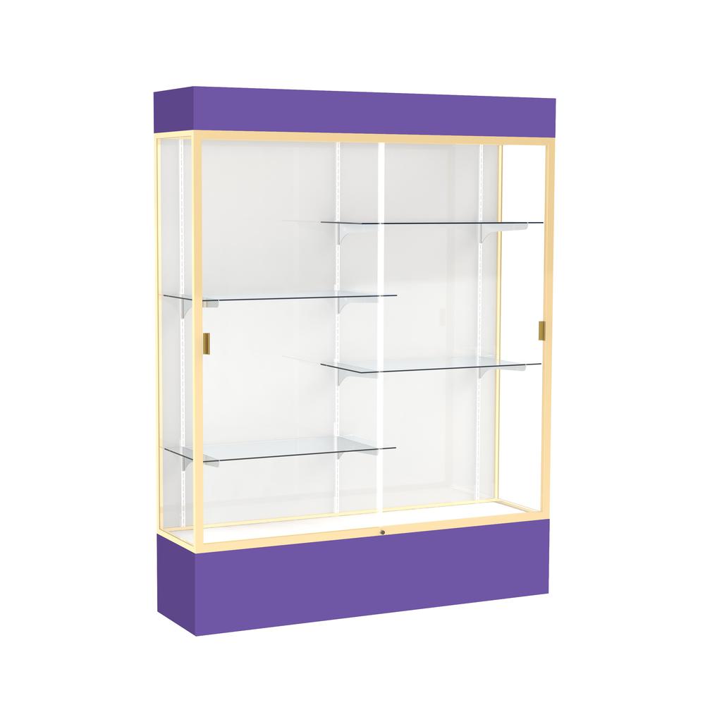 Spirit  60"W x 80"H x 16"D  Lighted Floor Case, White Back, Champagne Finish, Purple Base and Top