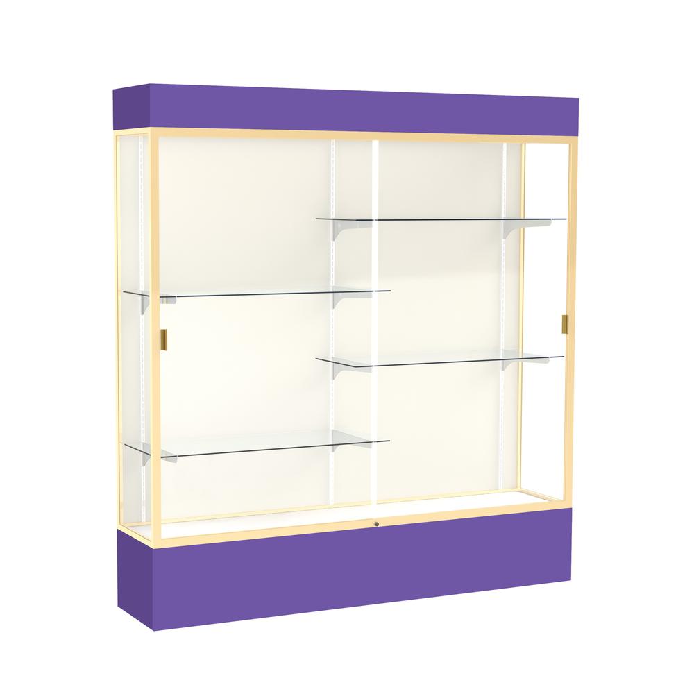 Spirit  72"W x 80"H x 16"D  Lighted Floor Case, Plaque Back, Champagne Finish, Purple Base and Top