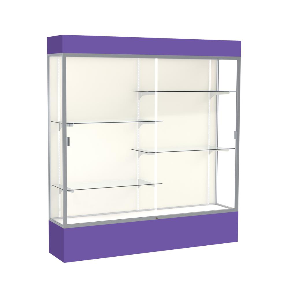 Spirit  72"W x 80"H x 16"D  Lighted Floor Case, Plaque Back, Satin Finish, Purple Base and Top