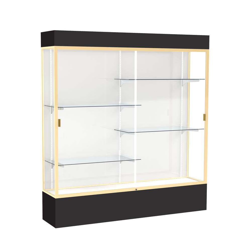 Spirit  72"W x 80"H x 16"D  Lighted Floor Case, White Back, Champagne Finish, Black Base and Top
