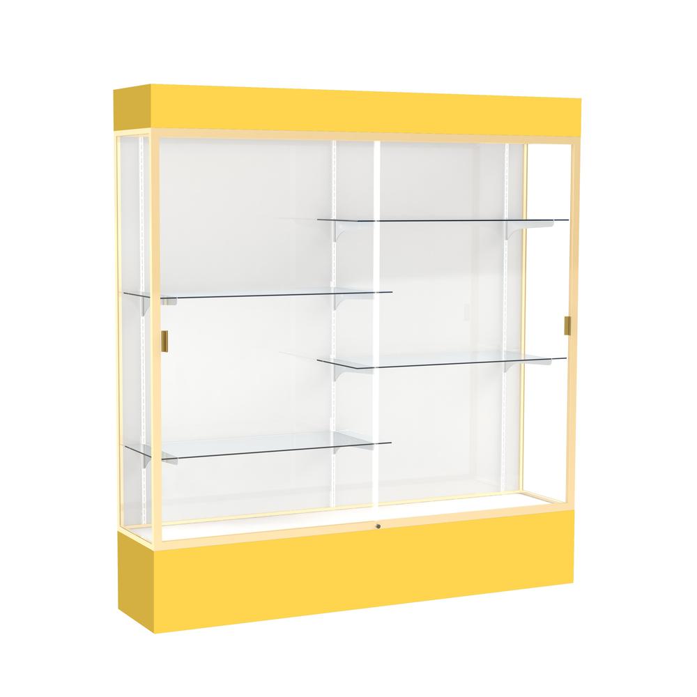 Spirit  72"W x 80"H x 16"D  Lighted Floor Case, White Back, Champagne Finish, Goldenrod Base and Top