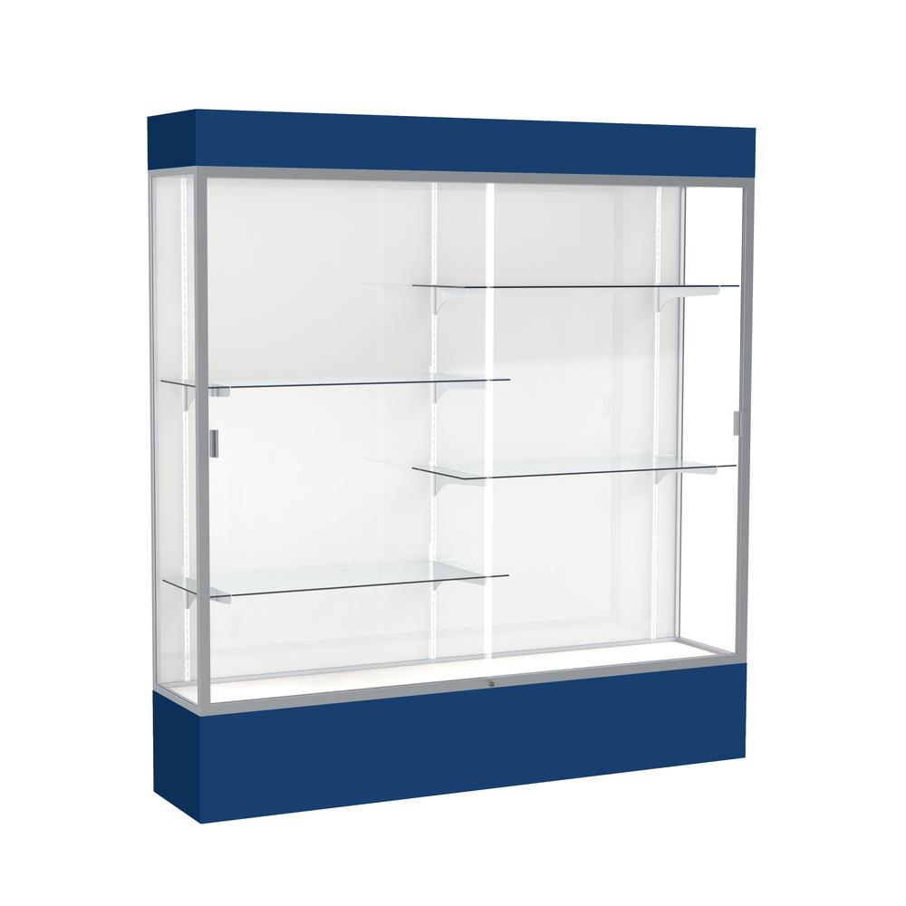 Spirit  72"W x 80"H x 16"D  Lighted Floor Case, White Back, Satin Finish, Navy Base and Top