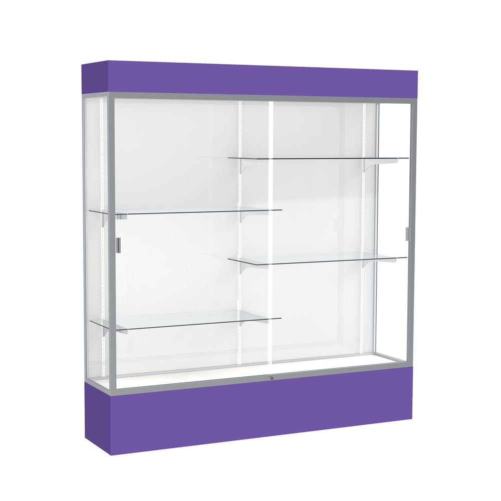 Spirit  72"W x 80"H x 16"D  Lighted Floor Case, White Back, Satin Finish, Purple Base and Top