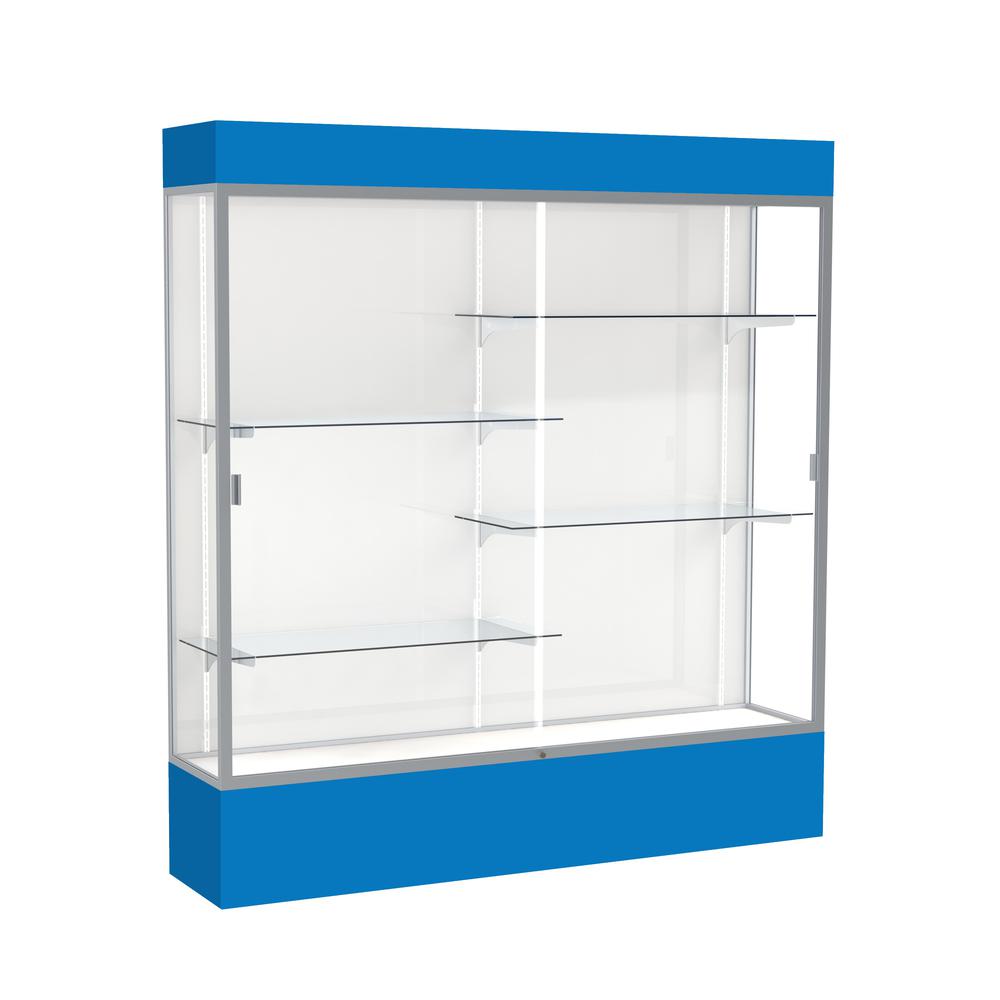 Spirit  72"W x 80"H x 16"D  Lighted Floor Case, White Back, Satin Finish, Royal Blue Base and Top