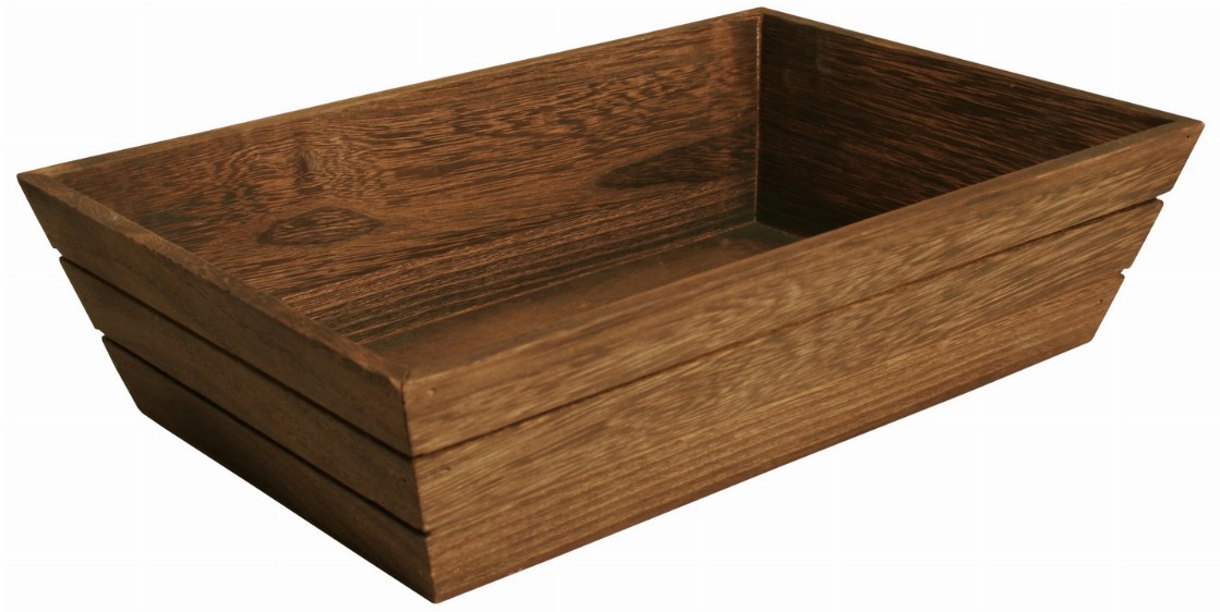12" Dark Stained Wood Grooved Serving Tray