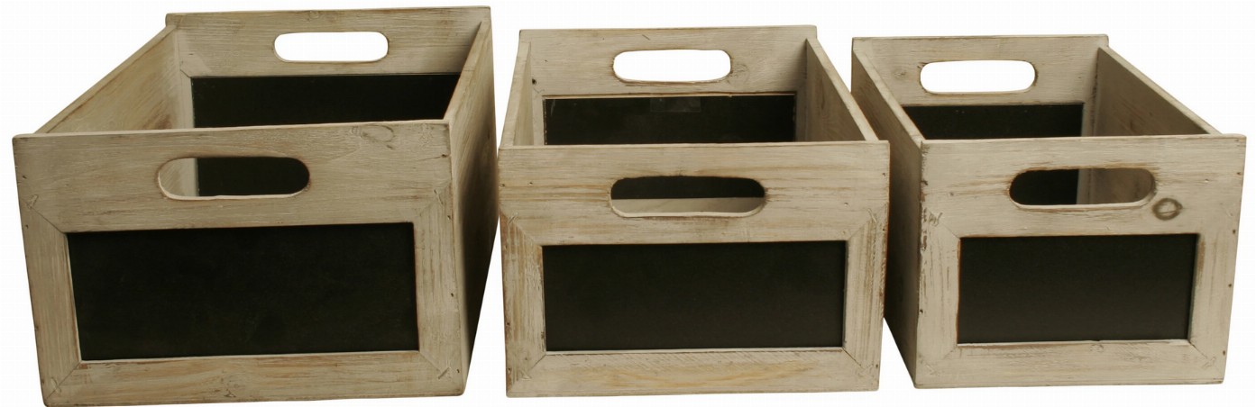 Set of 3 Distressed Boxes with Chalkboards