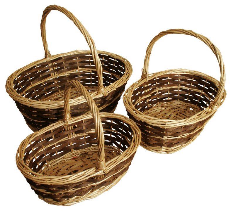 Set Of 3 Stained Willow Baskets