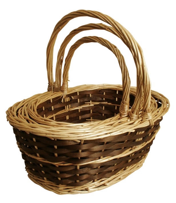 Set Of 3 Stained Willow Baskets