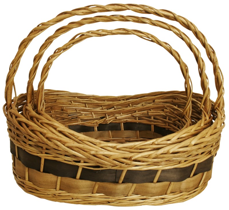 Set Of 3 Tuscana Wood Chip Handled Baskets