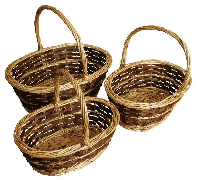 Set Of 3 Two-Tone Willow Baskets