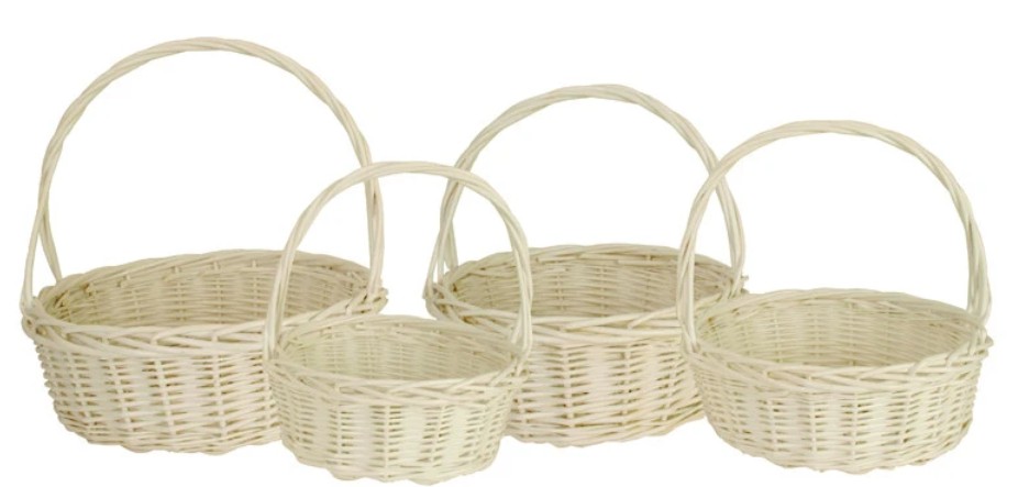 Set Of 4 Willow Baskets - Painted White