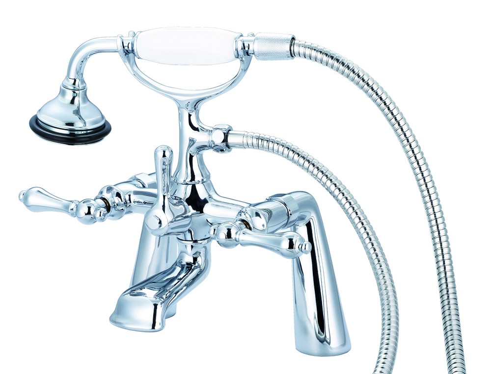 7" Spread Deck Mount Tub Faucet With Handheld Shower, Hand Polished, Richly Triple Pl