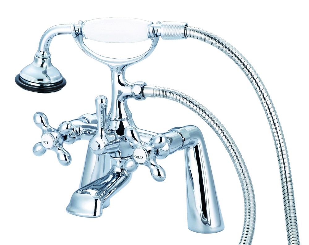 7" Spread Deck Mount Tub Faucet With Handheld Shower, Hand Polished, Richly Triple Pl