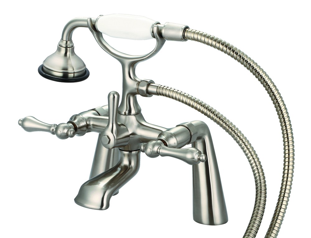 7" Spread Deck Mount Tub Faucet With Handheld Shower , Brushed Nickel