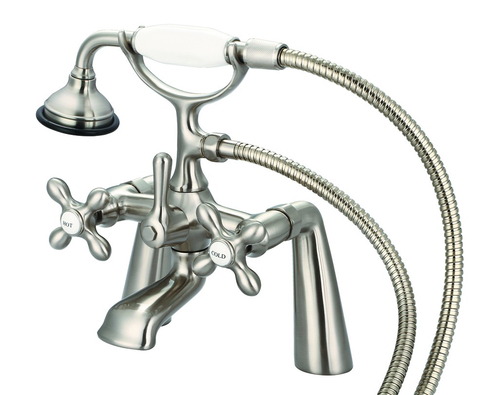 7" Spread Deck Mount Tub Faucet With Handheld Shower , Brushed Nickel