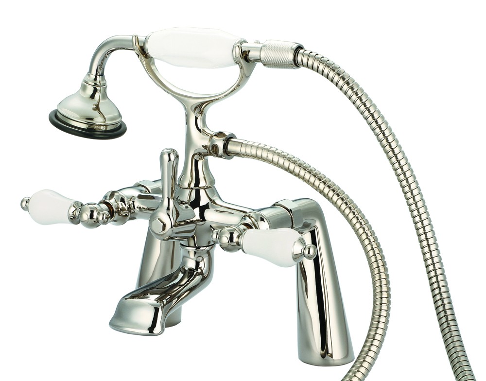 7" Spread Deck Mount Tub Faucet With Handheld Shower, Polished Nickel PVD Finish