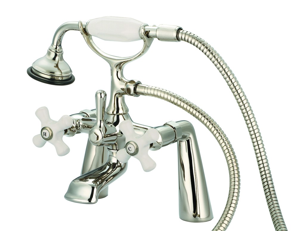7" Spread Deck Mount Tub Faucet With Handheld Shower, Polished Nickel PVD Finish
