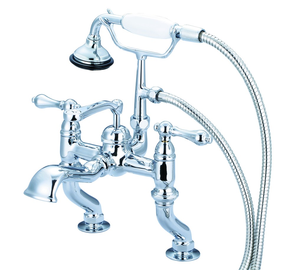 Adjustable Center Deck Mount Tub Faucet With Handheld Shower, Hand Polished, Richly Tr