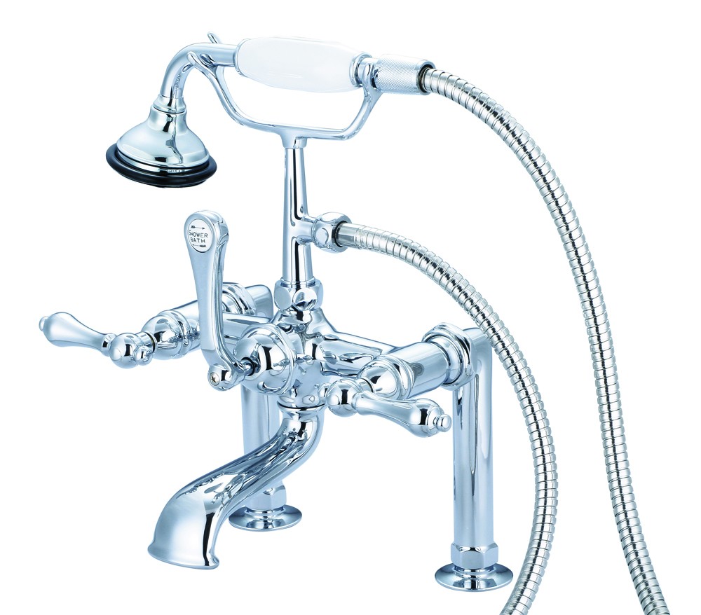 7" Spread Deck Mount Tub Faucet With 6" Risers & Handheld Shower, Hand Polished, Rich