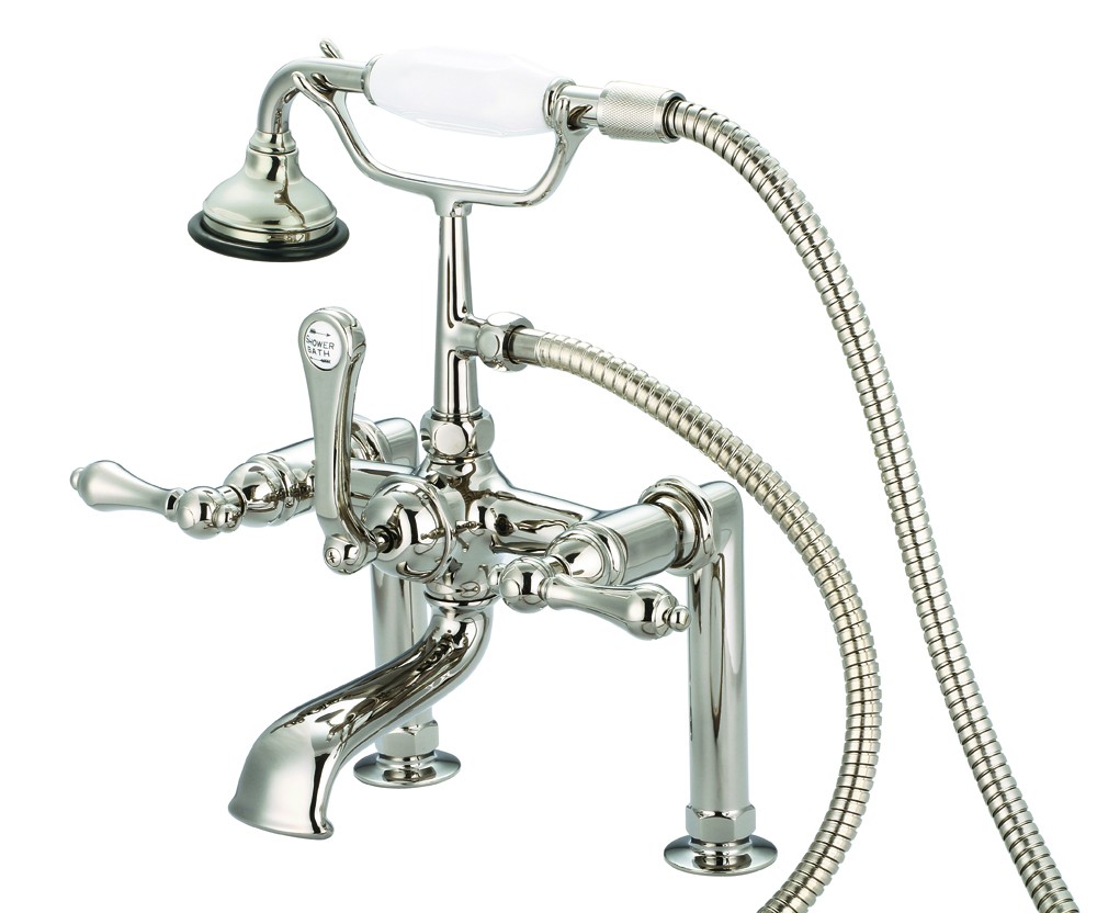 7" Spread Deck Mount Tub Faucet With 6" Risers & Handheld Shower, Polished Nickel PVD