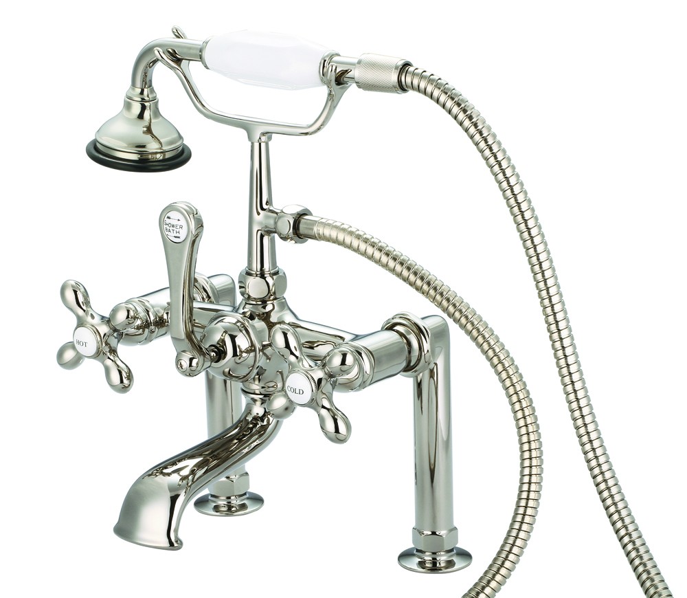 7" Spread Deck Mount Tub Faucet With 6" Risers & Handheld Shower, Polished Nickel PVD