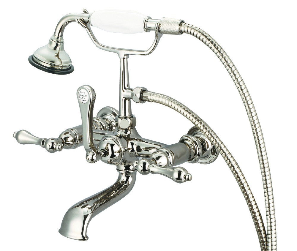 7" Spread Wall Mount Tub Faucet With Straight Wall Connector & Handheld Shower, Polish
