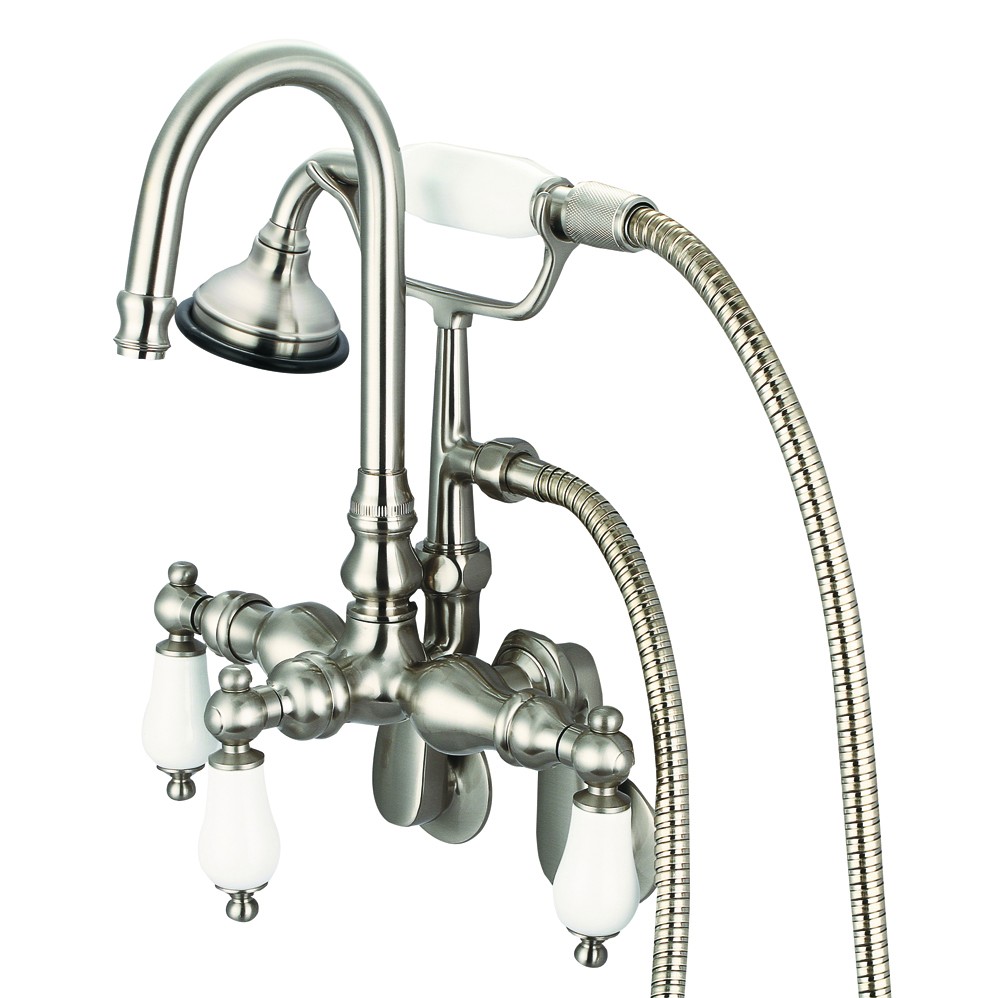 Adjustable Spread Wall Mount Tub Faucet With Gooseneck Spout, Swivel Wall Connector