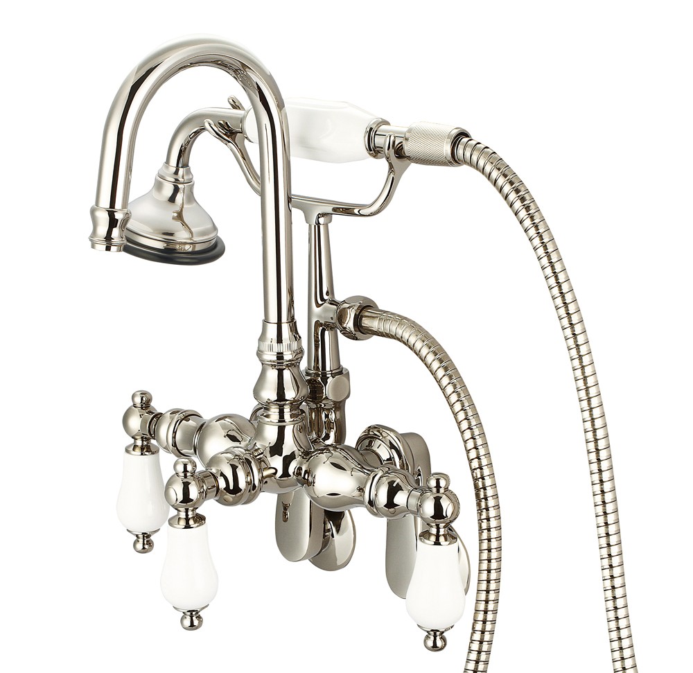 Adjustable Spread Wall Mount Tub Faucet With Gooseneck Spout, Swivel Wall Connector