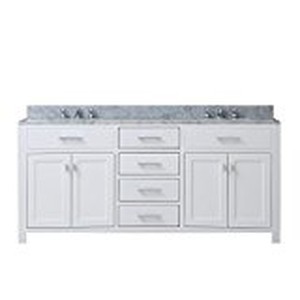Madison 72W 72" Solid White Double Sink Bathroom Vanity From The Madison Collection, Pure White