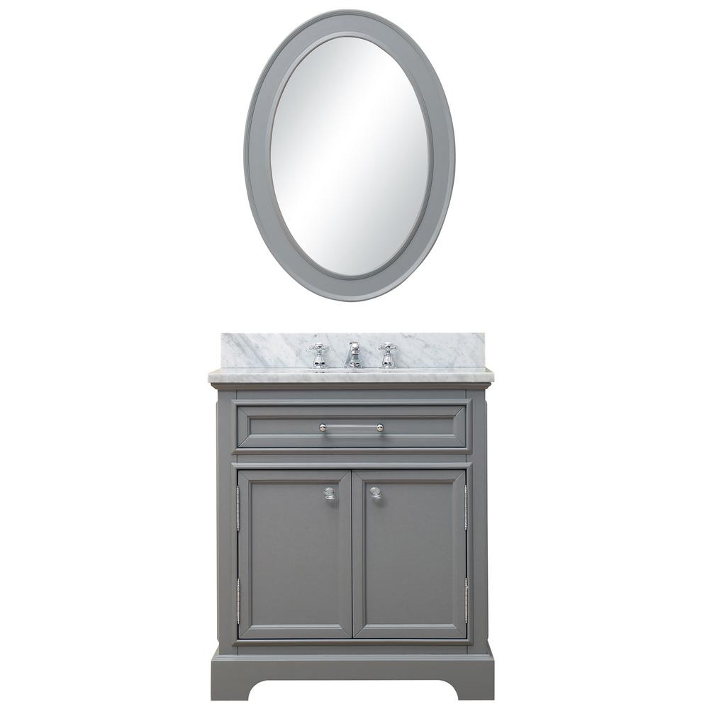 30 Inch Cashmere Grey Single Sink Bathroom Vanity With Matching Framed Mirror And Faucet From The Derby Collection