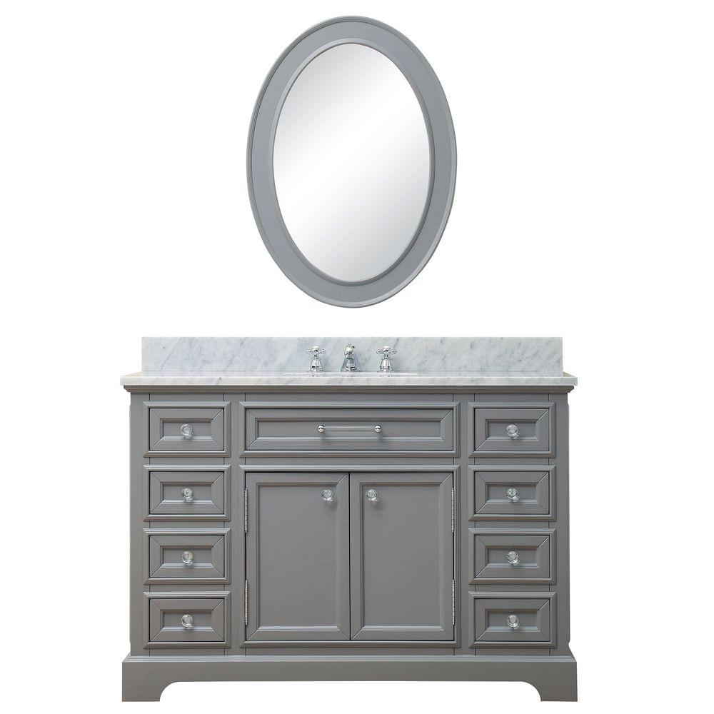 48 Inch Cashmere Grey Single Sink Bathroom Vanity With Matching Framed Mirror And Faucet From The Derby Collection