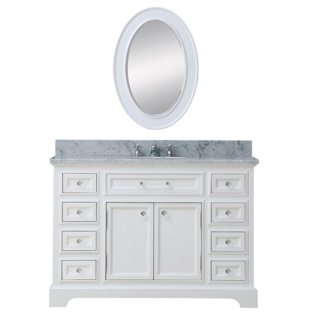 48 Inch Pure White Single Sink Bathroom Vanity With Matching Framed Mirror From The Derby Collection