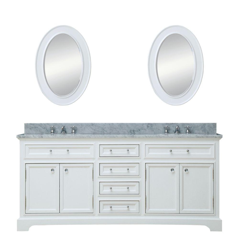 60 Inch Pure White Double Sink Bathroom Vanity With Matching Framed Mirrors From The Derby Collection