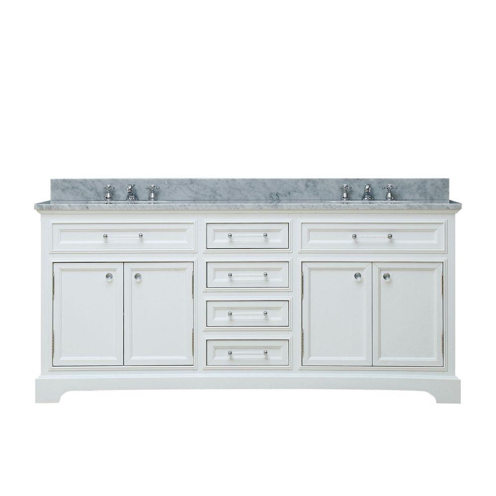 60 Inch Pure White Double Sink Bathroom Vanity With Faucet From The Derby Collection