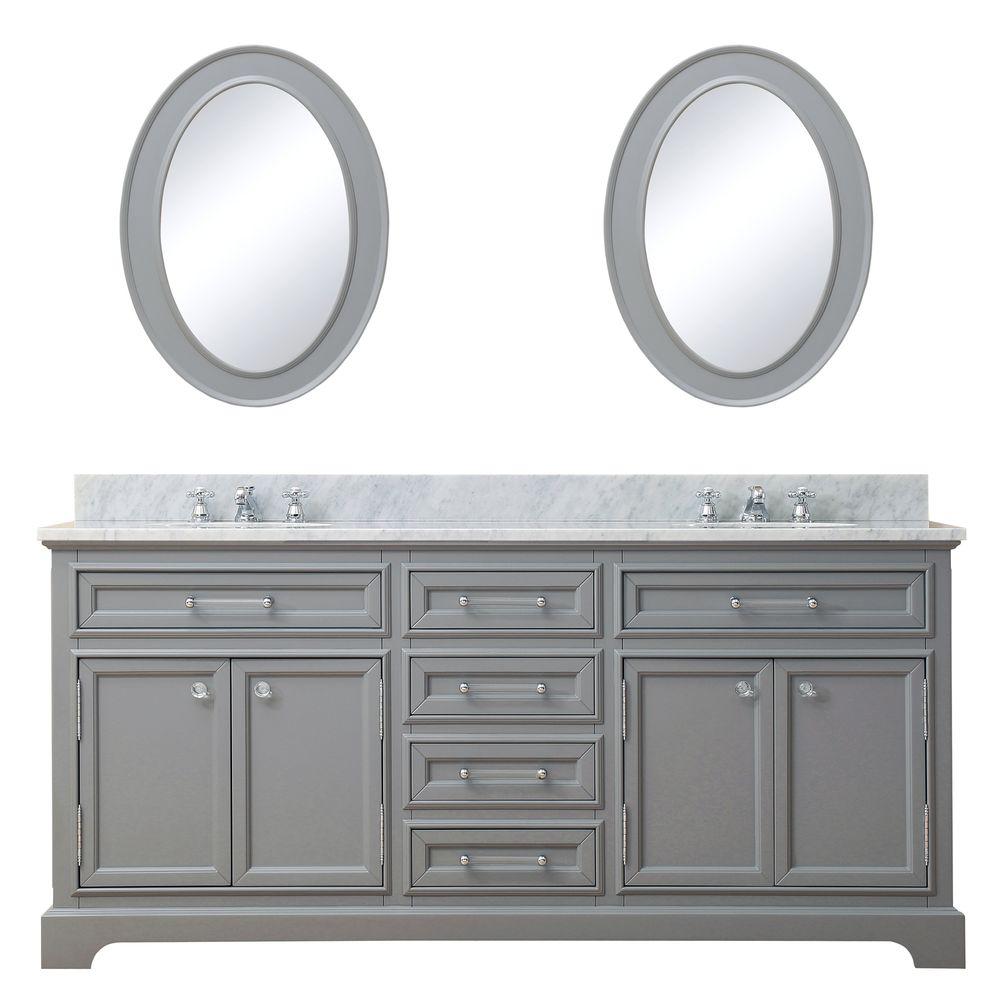 72 Inch Cashmere Grey Double Sink Bathroom Vanity With Matching Framed Mirrors And Faucets From The Derby Collection
