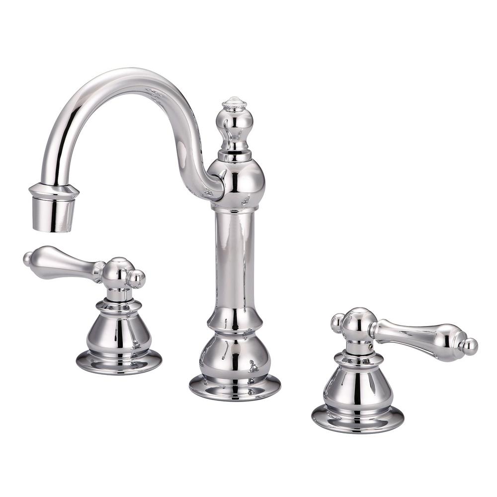 American 20th Century Classic Widespread Lavatory F2-0012 Faucets With Pop-Up Drain in Chrome Finish With Metal Lever Handles