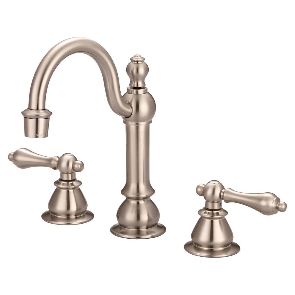 American 20th Century Classic Widespread Lavatory F2-0012 Faucets With Pop-Up Drain in Brushed Nickel Finish With Metal Lever Ha