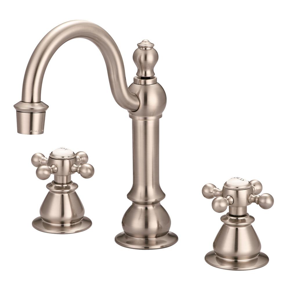 American 20th Century Classic Widespread Lavatory F2-0012 Faucets With Pop-Up Drain in Brushed Nickel Finish With Metal Lever Ha
