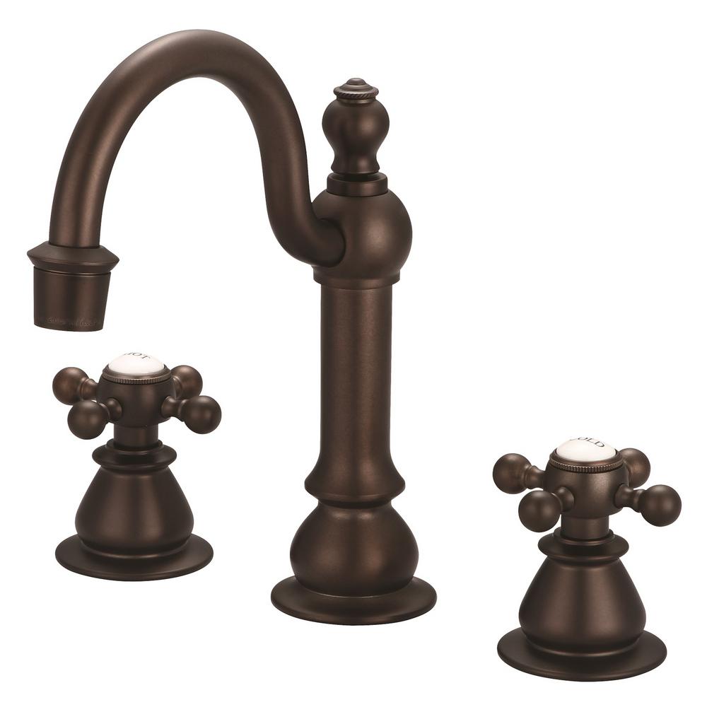 American 20th Century Classic Widespread Lavatory F2-0012 Faucets With Pop-Up Drain in Oil-rubbed Bronze Finish With Metal Lever