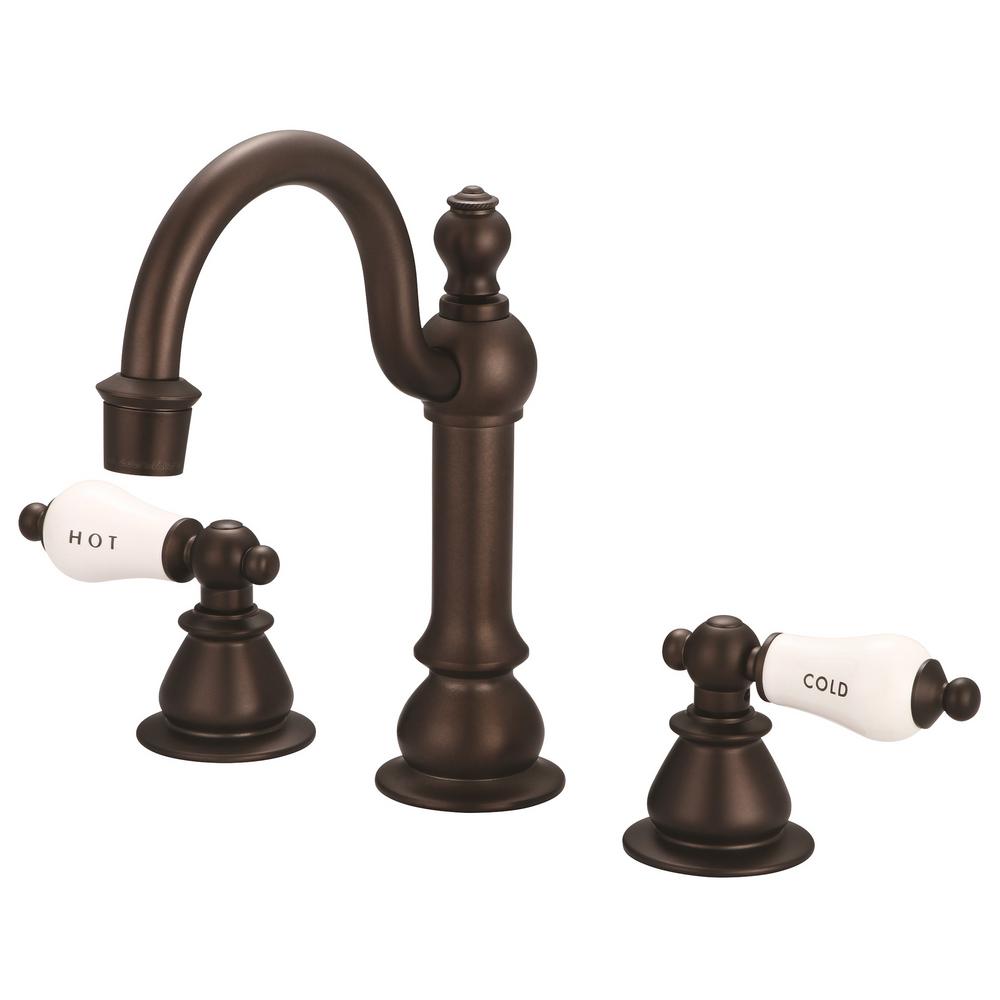 American 20th Century Classic Widespread Lavatory F2-0012 Faucets With Pop-Up Drain in Oil-rubbed Bronze Finish With Porcelain L