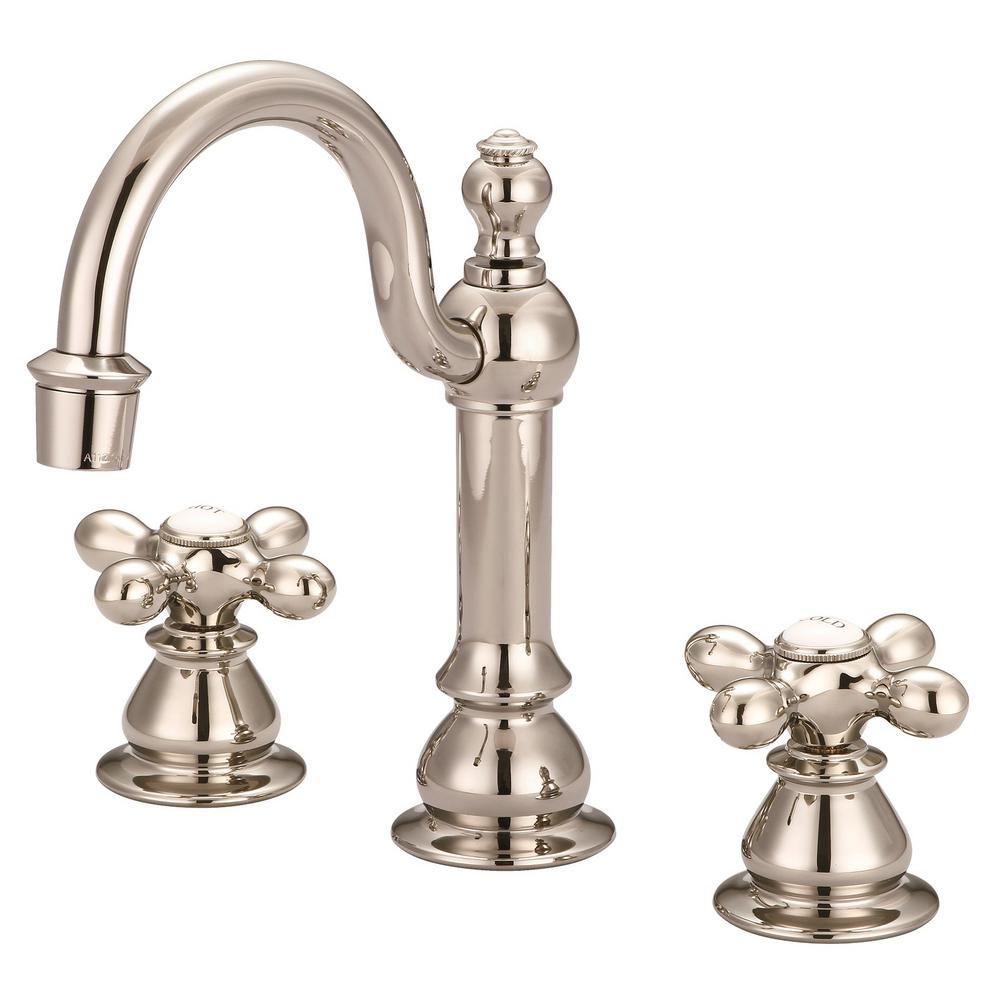 American 20th Century Classic Widespread Lavatory F2-0012 Faucets With Pop-Up Drain in Polished Nickel (PVD) Finish With Metal C