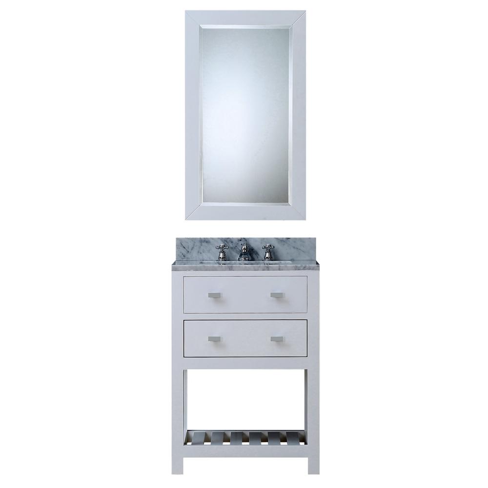 24 Inch Pure White Single Sink Bathroom Vanity With Matching Framed Mirror From The Madalyn Collection